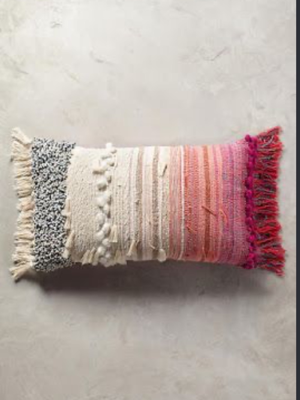 Anthropologie Pink and Cream Woven Fringe Lumbar Pillow